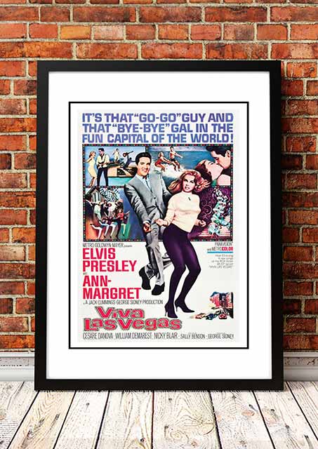 Framed A3 reproduction print of the Viva Las Vegas movie poster artwork featuring Elvis Presley