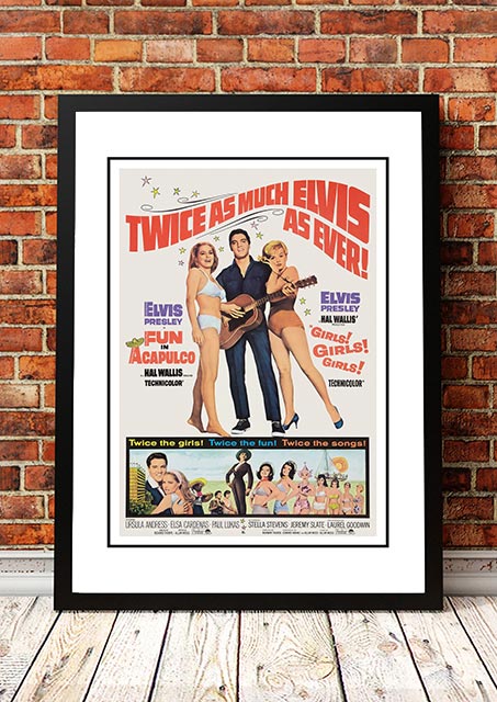 Framed A3 reproduction print of the Elvis Fun in Acapulco movie poster artwork, ready to hang wall art