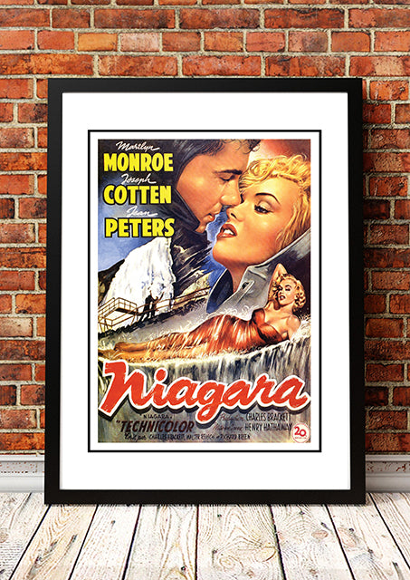Framed A3 reproduction print of the vintage Niagara film poster artwork featuring Marilyn Monroe