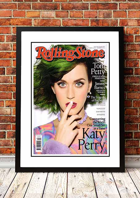 Framed A3 wall art print reproducing the 2014 Rolling Stone magazine cover featuring Katy Perry