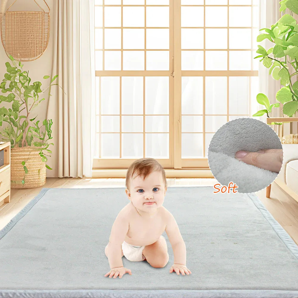 Soft grey coral velvet play mat for babies and toddlers