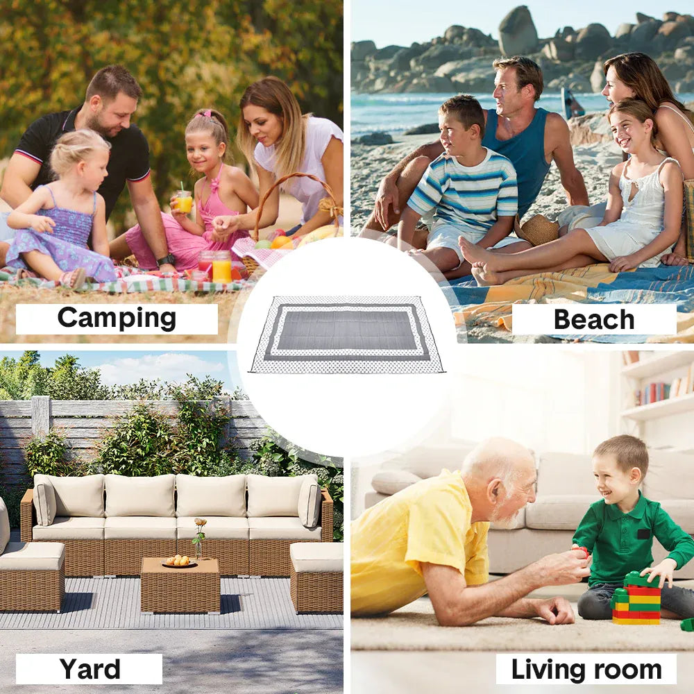 Weatherproof plastic weave outdoor rug in silver grey