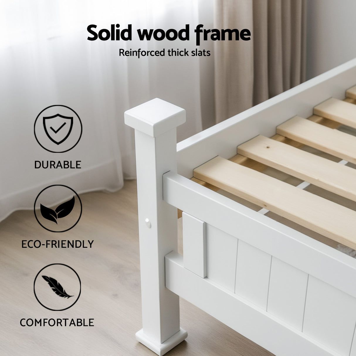 Finale King Single Wooden Bed Frame, White