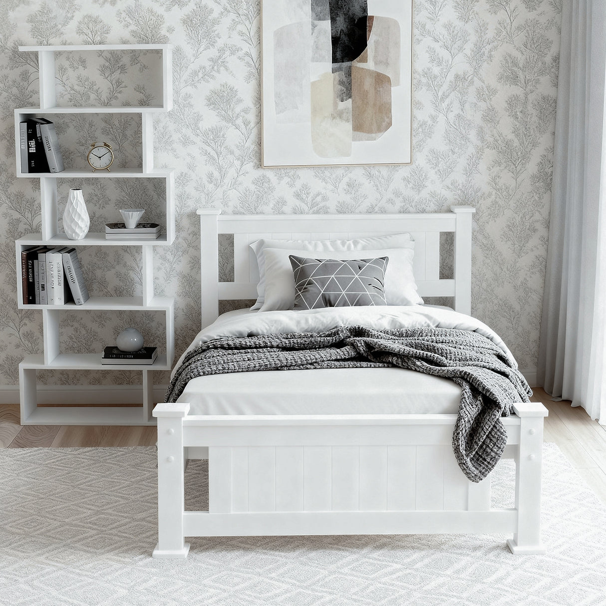Finale King Single Wooden Bed Frame, White
