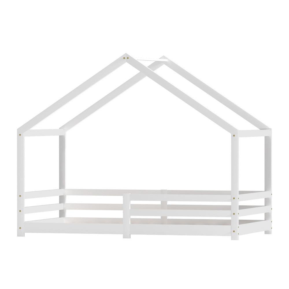 Kids house single bed frame in white