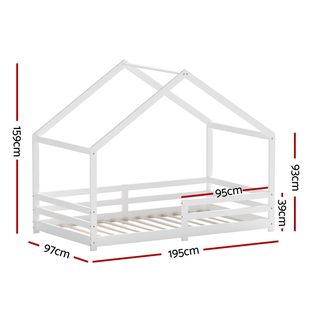 Kids house single bed frame in white
