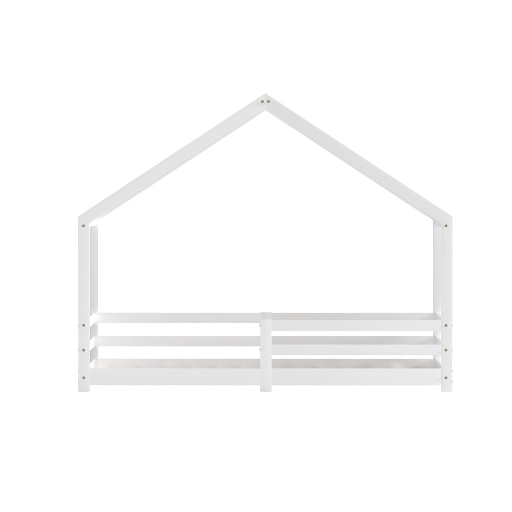 Kids house single bed frame in white