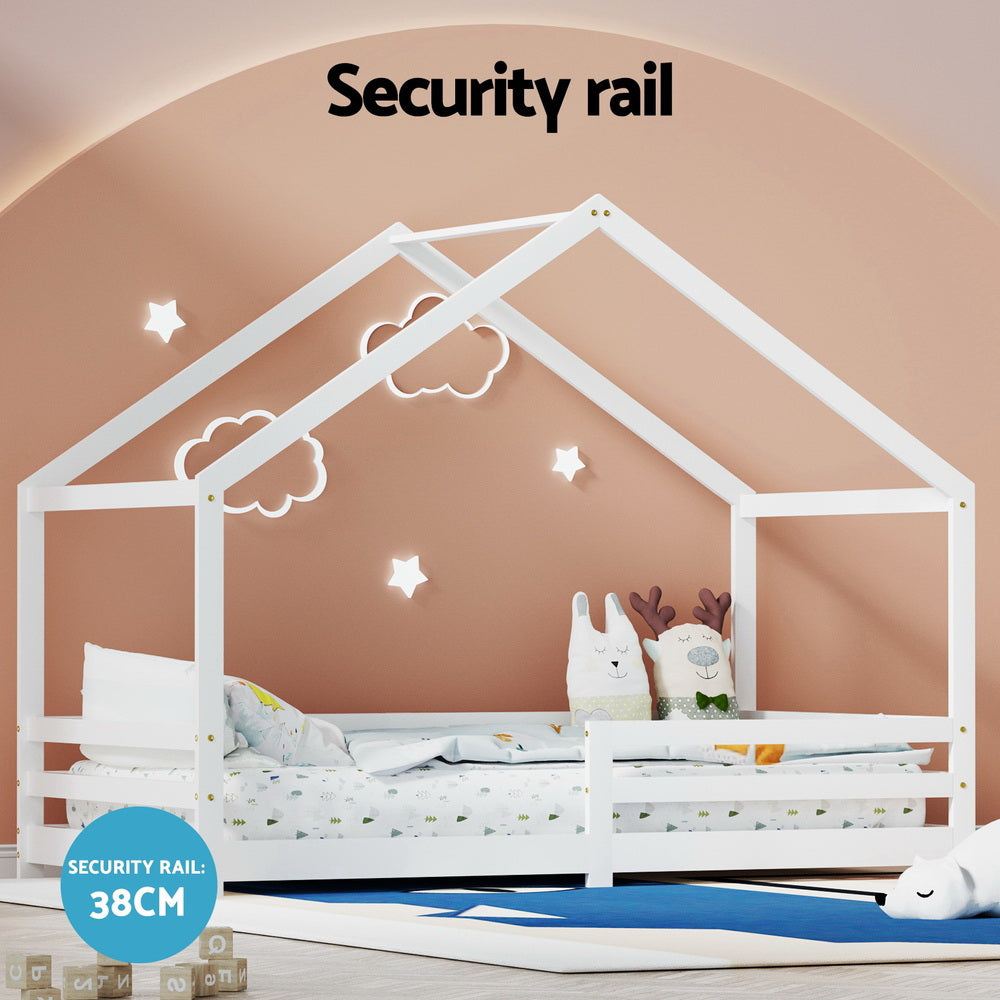 Kids house single bed frame in white