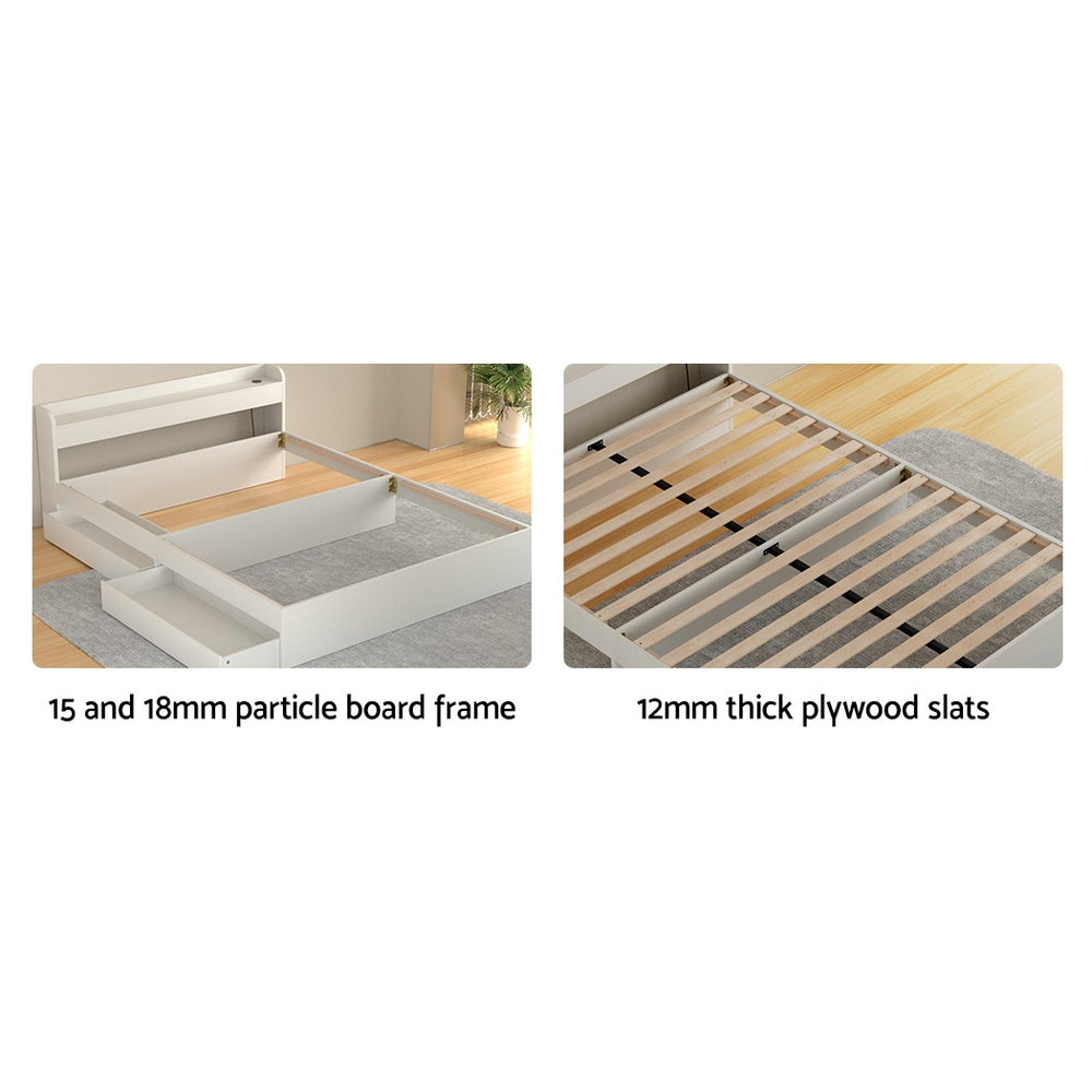 Artiss AURA double storage bed frame showing 2 drawers open — Allure Home Collections