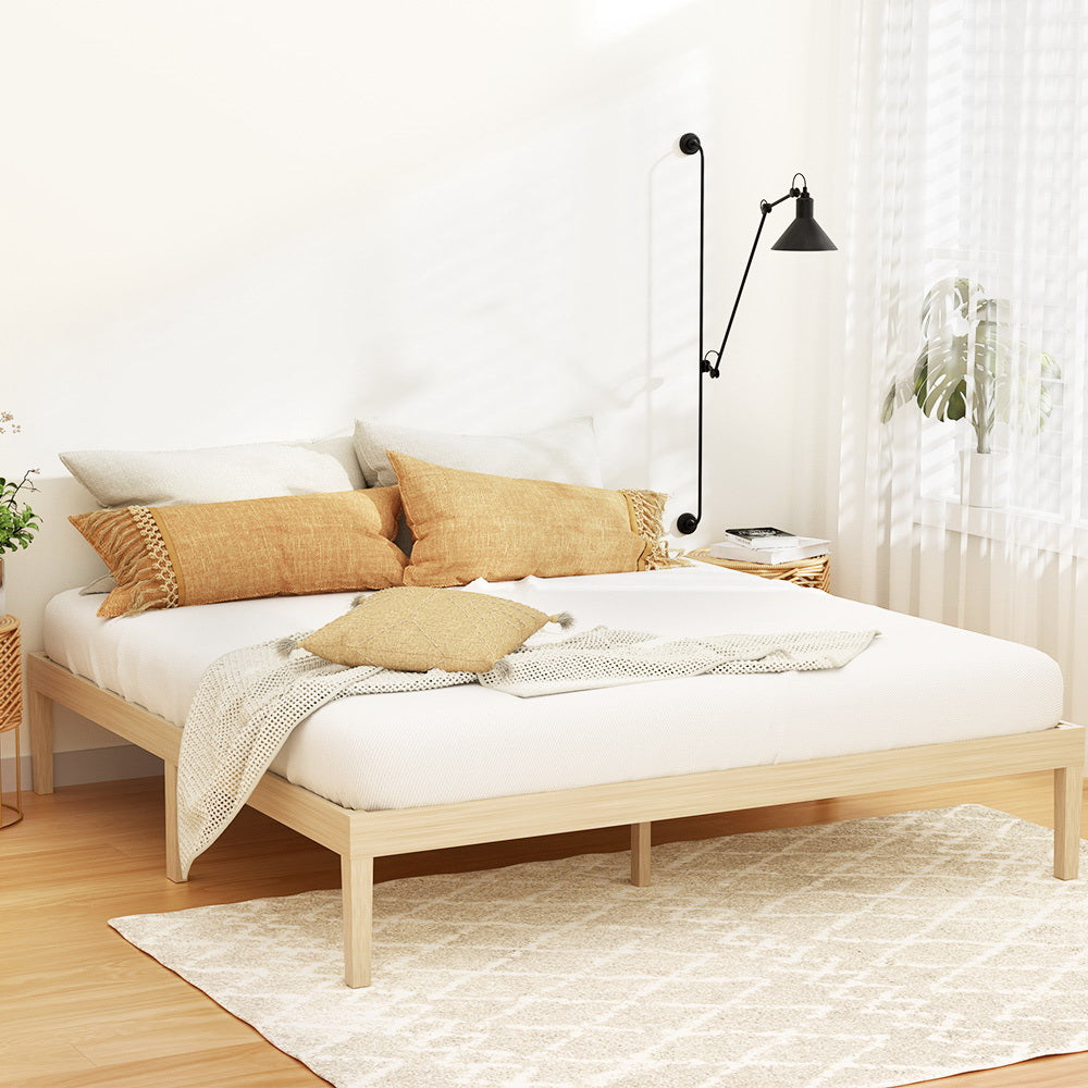 Artiss BRUNO king wooden base mattress platform in pine — full front view — Allure Home Collections