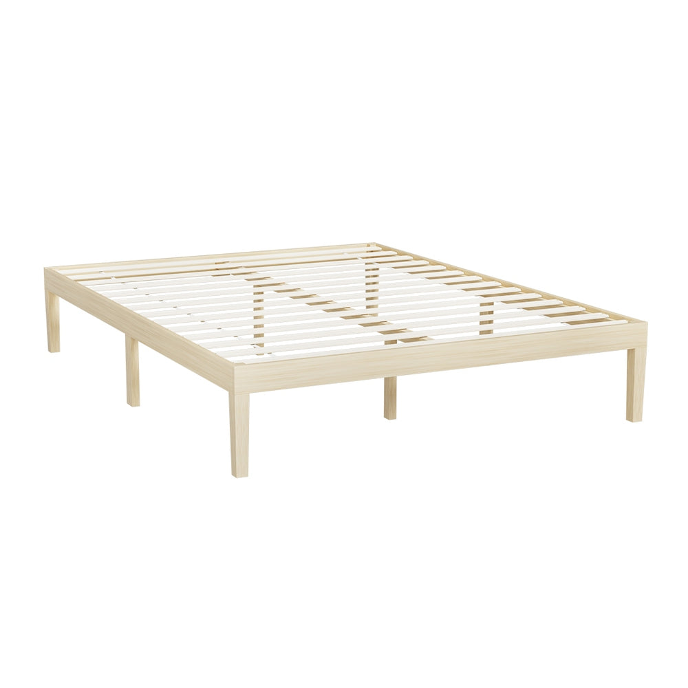 Artiss BRUNO pine platform bed frame showing slatted base detail — Allure Home Collections