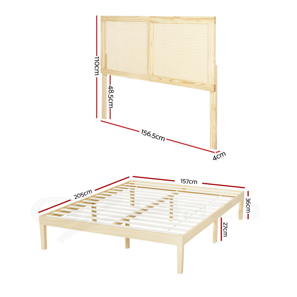 Artiss Bruno Queen Bed Frame with Rattan Headboard