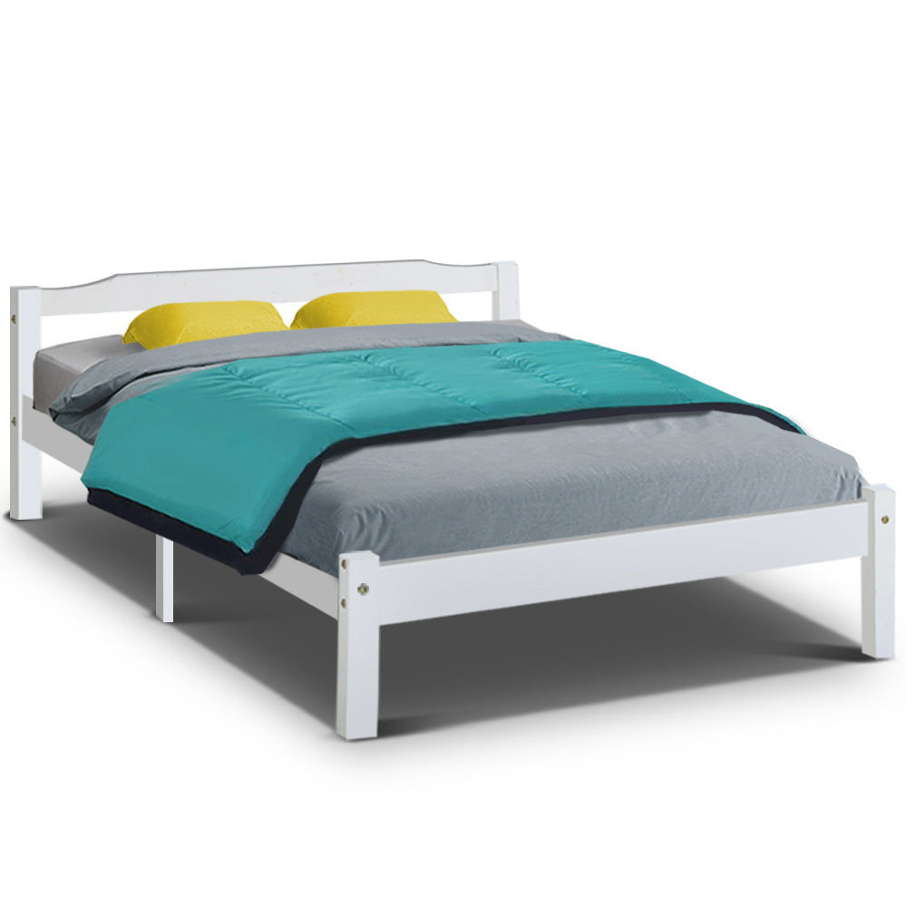 Artiss LEXI double white pine bed frame assembly detail — Allure Home Collections