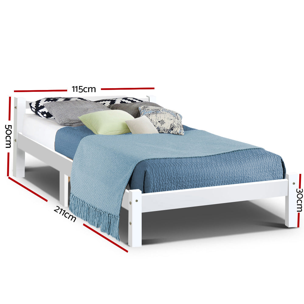 Artiss LEXI king single wooden bed frame in white — full front view — Allure Home Collections