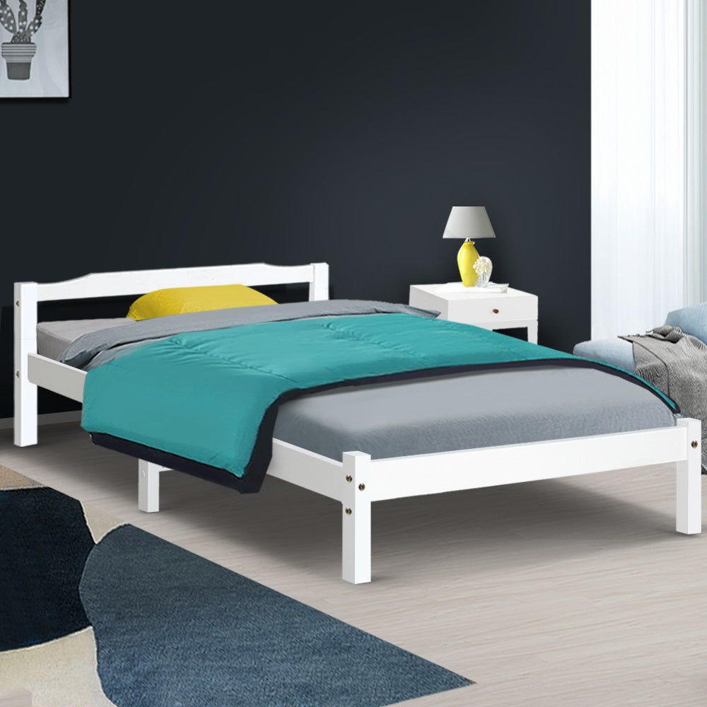 Artiss LEXI single white pine bed frame showing 50cm head height — Allure Home Collections