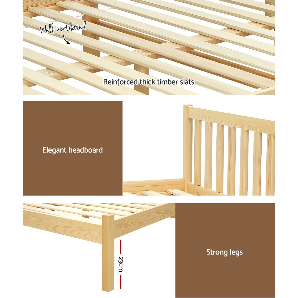 Artiss SOFIE oak pine double bed frame thick plywood slat base detail — Allure Home Collections