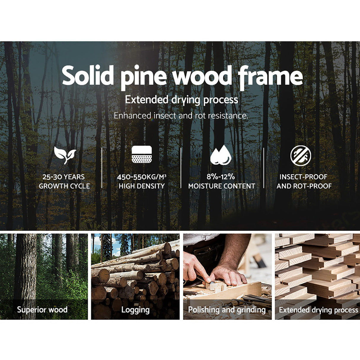 Artiss SOFIE double white pine bed frame from foot end — Allure Home Collections