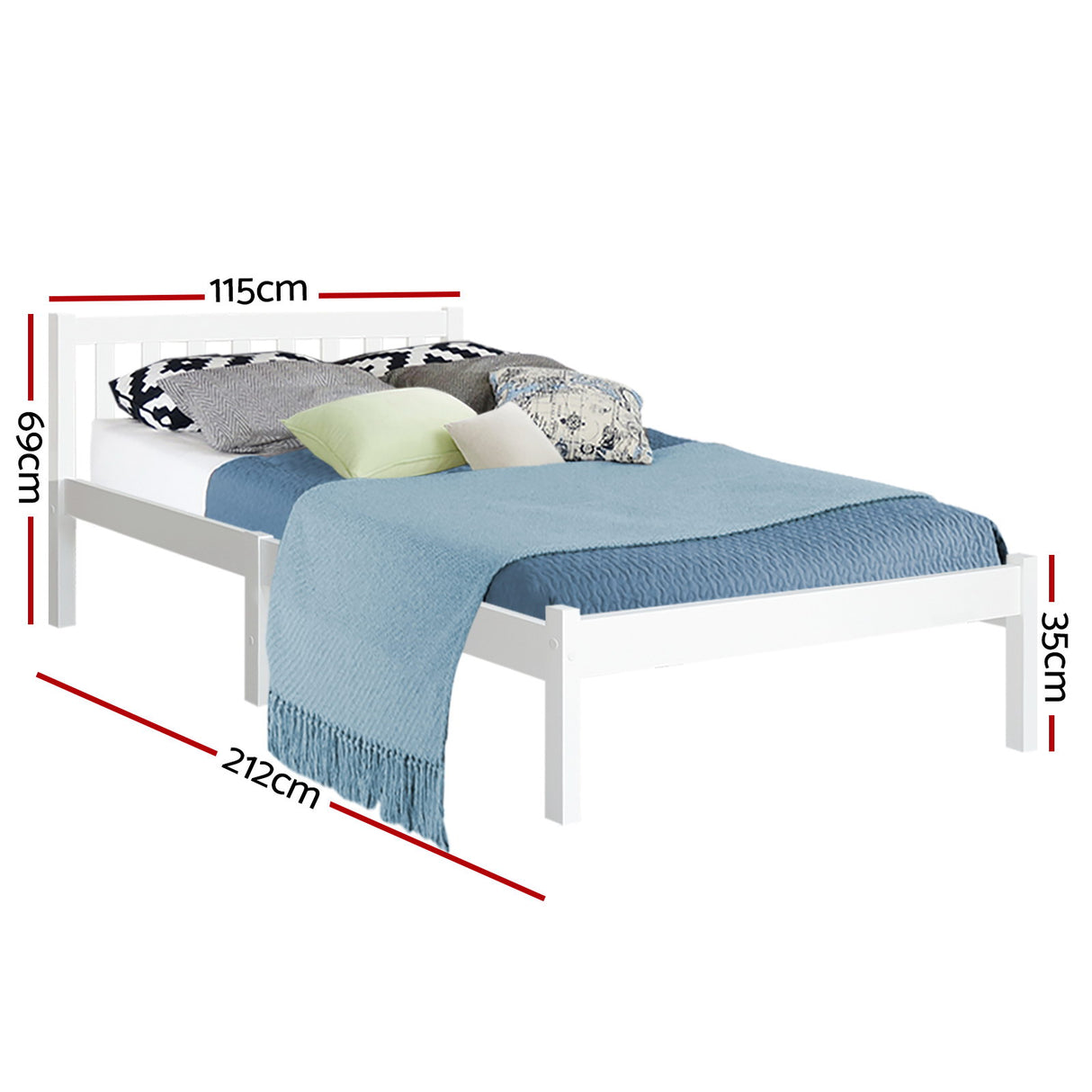 Artiss SOFIE king single white pine bed frame side profile showing 23cm clearance — Allure Home Collections