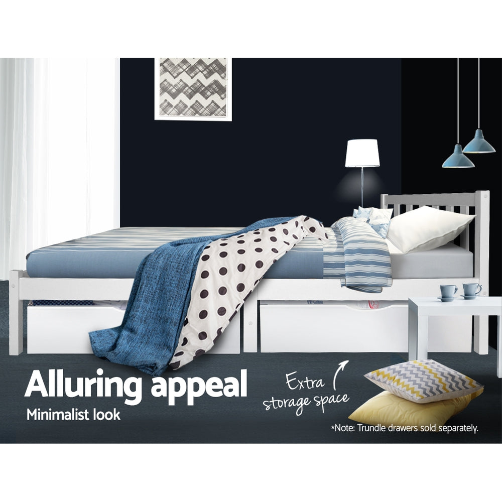 Artiss SOFIE white single pine bed frame styled in bedroom — Allure Home Collections