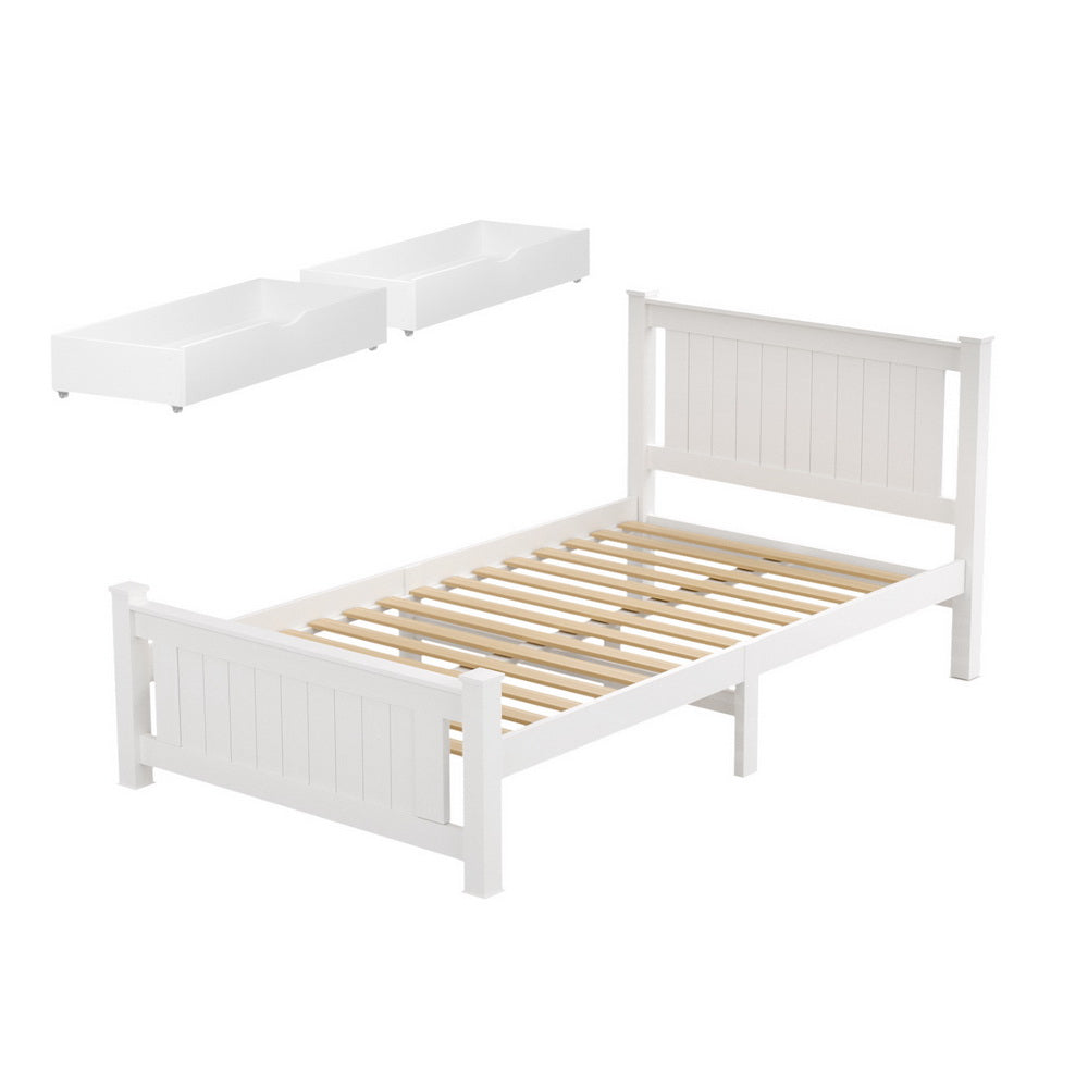 Artiss RIO king single white pine platform bed frame with 2 storage drawers — Allure Home Collections