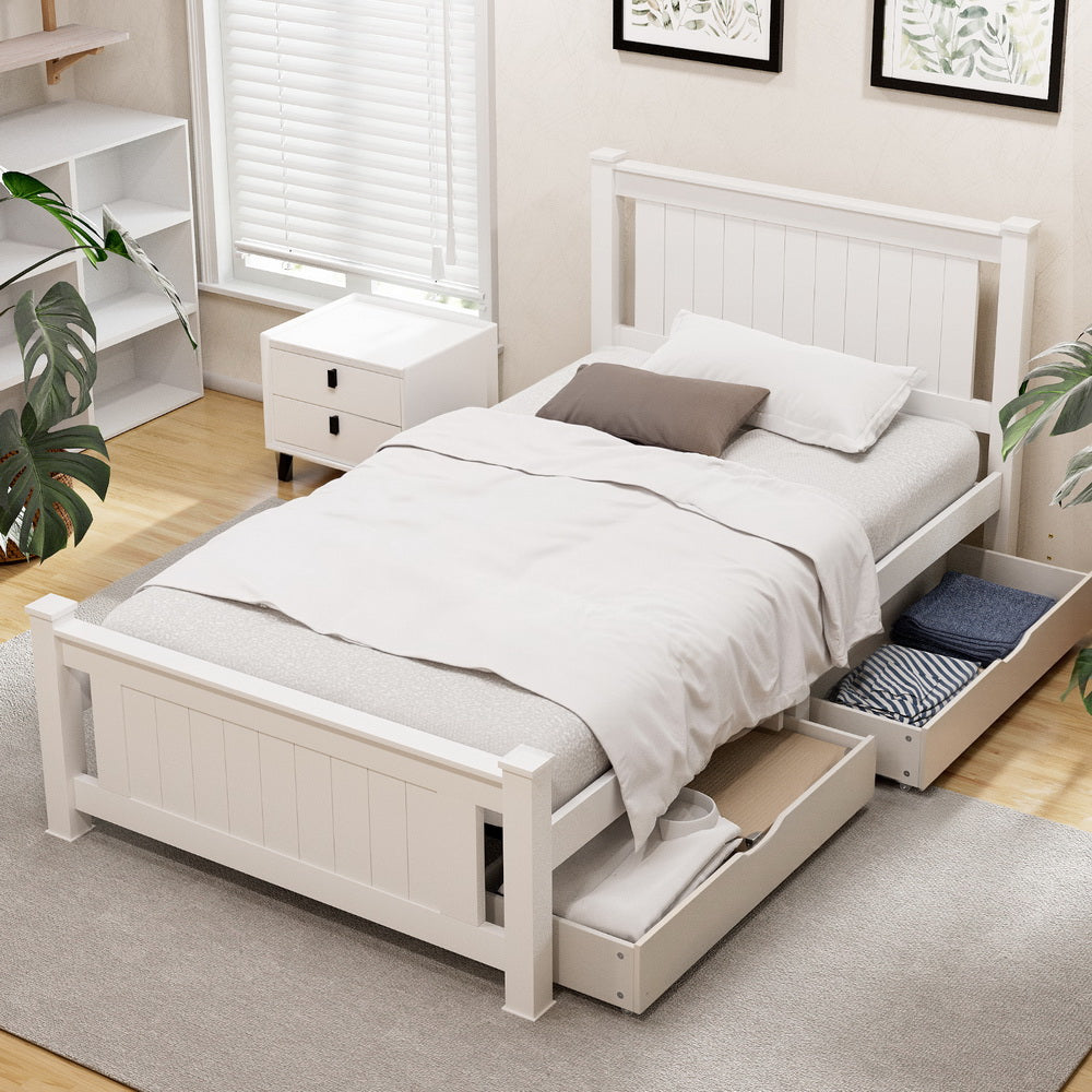 Artiss RIO king single storage bed frame showing 1-year warranty — Allure Home Collections