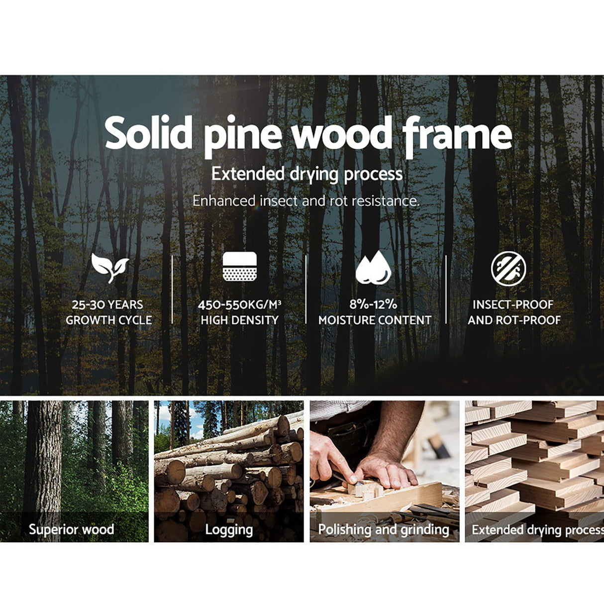 Artiss RIO queen white pine bed frame from foot end — Allure Home Collections