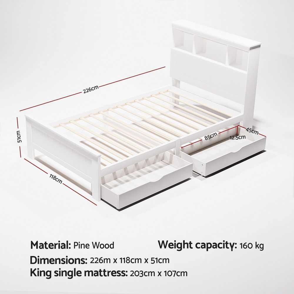Bordighera King Single Wooden Bed Frame, White