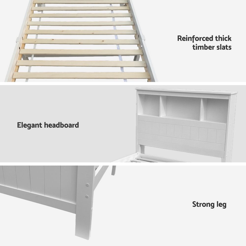 Bordighera King Single Wooden Bed Frame, White