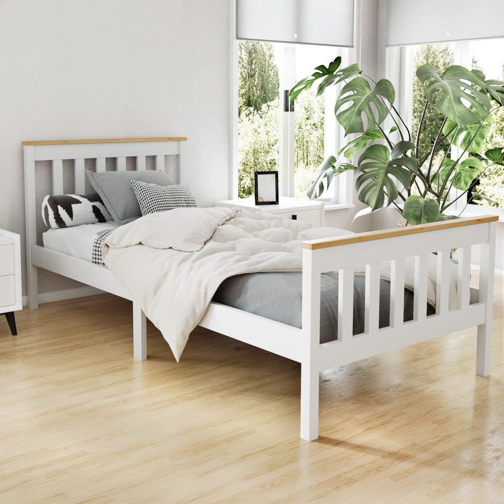 Susa White Single bed frame in a modern bedroom