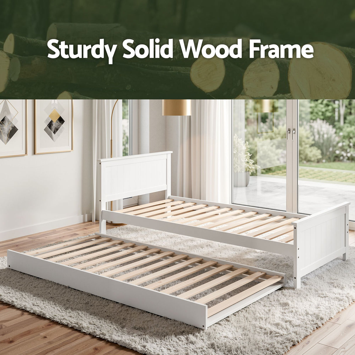 Birch Trundle Bed, White, view 5