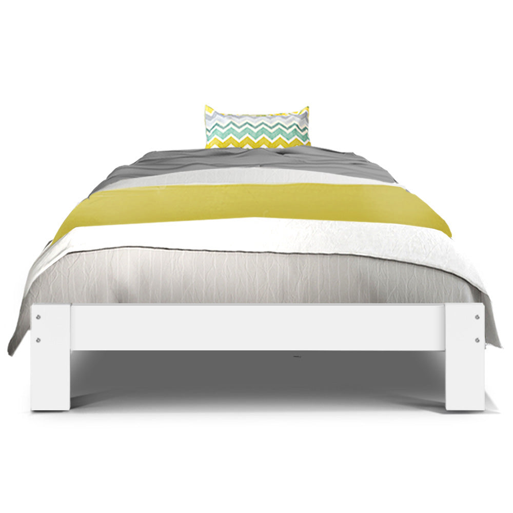 Artiss JADE single white pine bed frame side profile showing 17.5cm clearance — Allure Home Collections