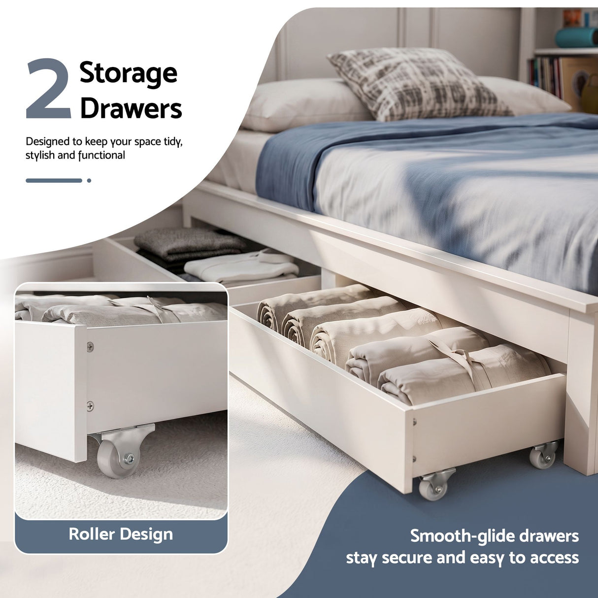 Byron Farmhouse Double Bed with Storage, White, view 3