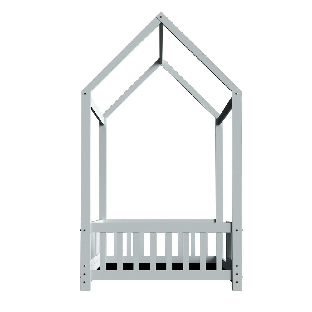 Kids house single bed frame in light grey