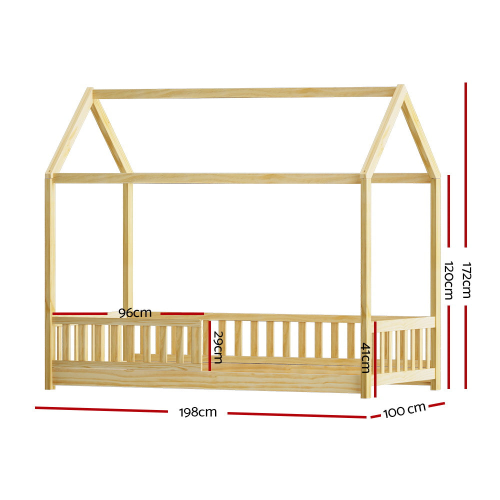 Kids house single bed frame in oak