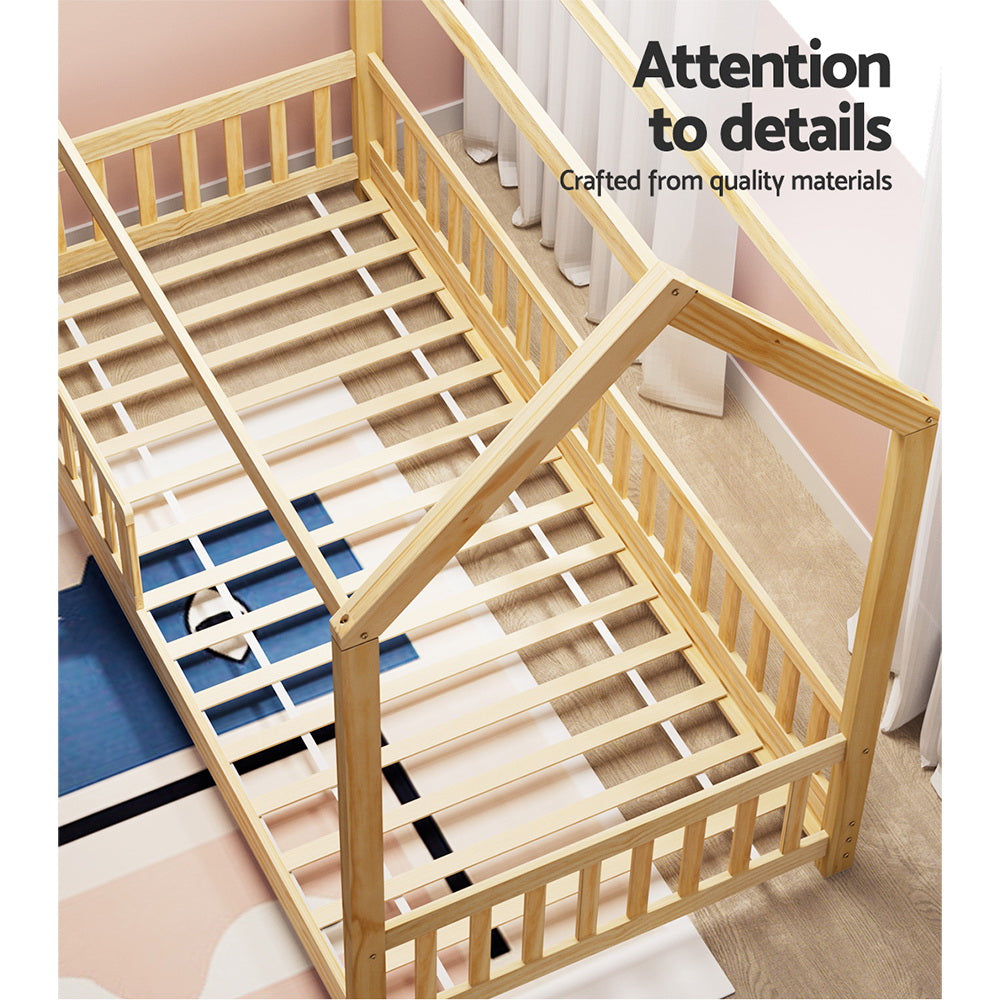 Kids house single bed frame in oak