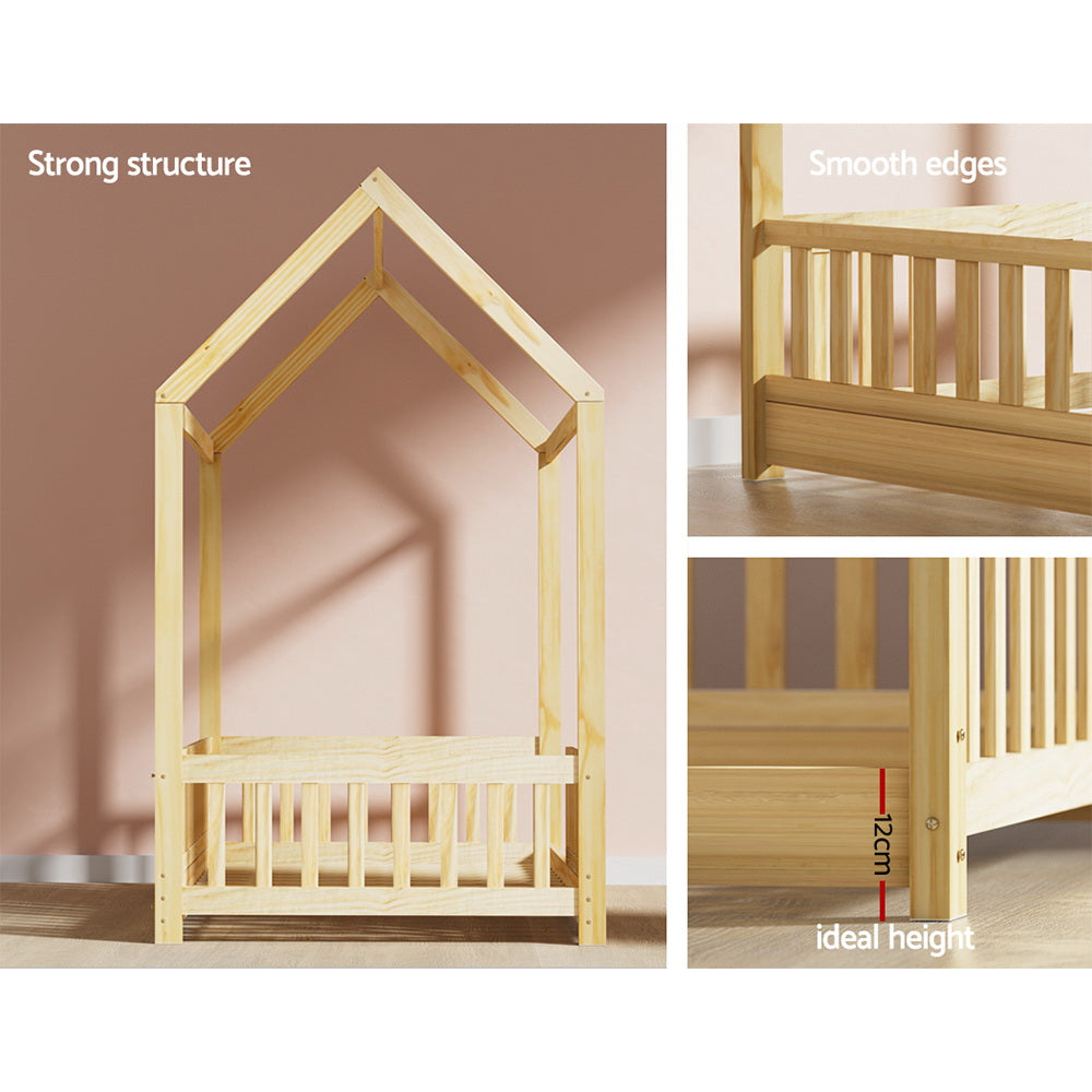 Kids house single bed frame in oak
