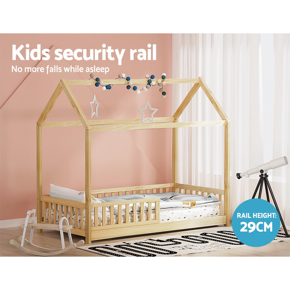 Kids house single bed frame in oak