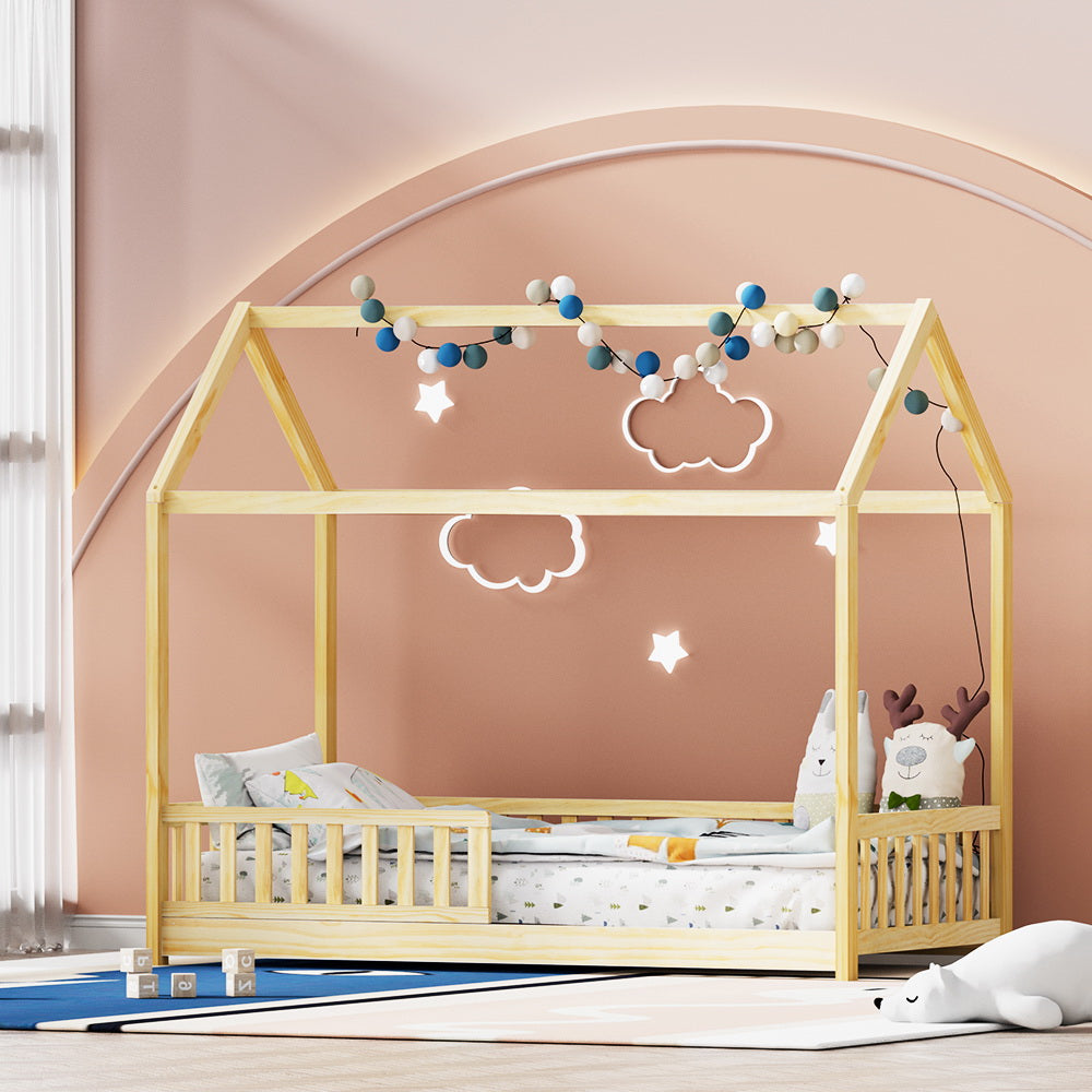 Kids house single bed frame in oak
