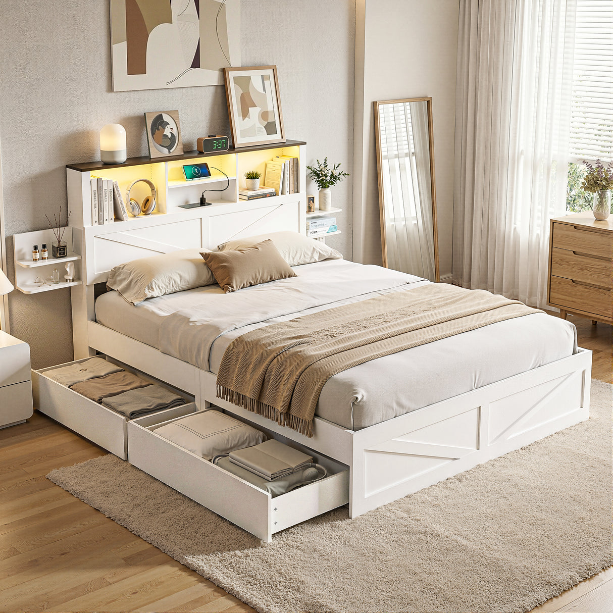Camogli White Double bed frame in a modern bedroom