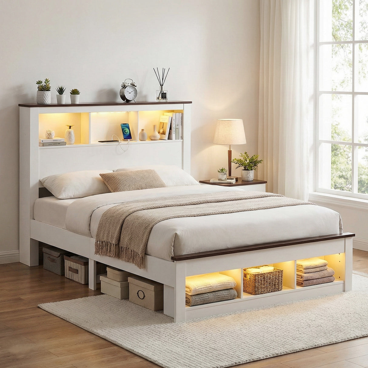 Recco White Double bed frame in a modern bedroom