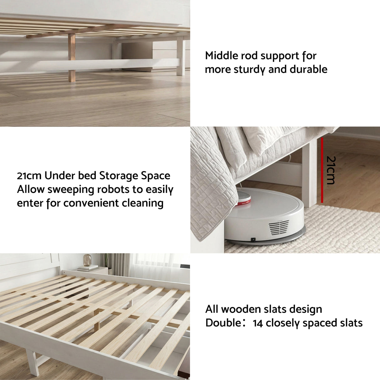 Belmont Queen Wooden Bed with Drawers, White, view 7