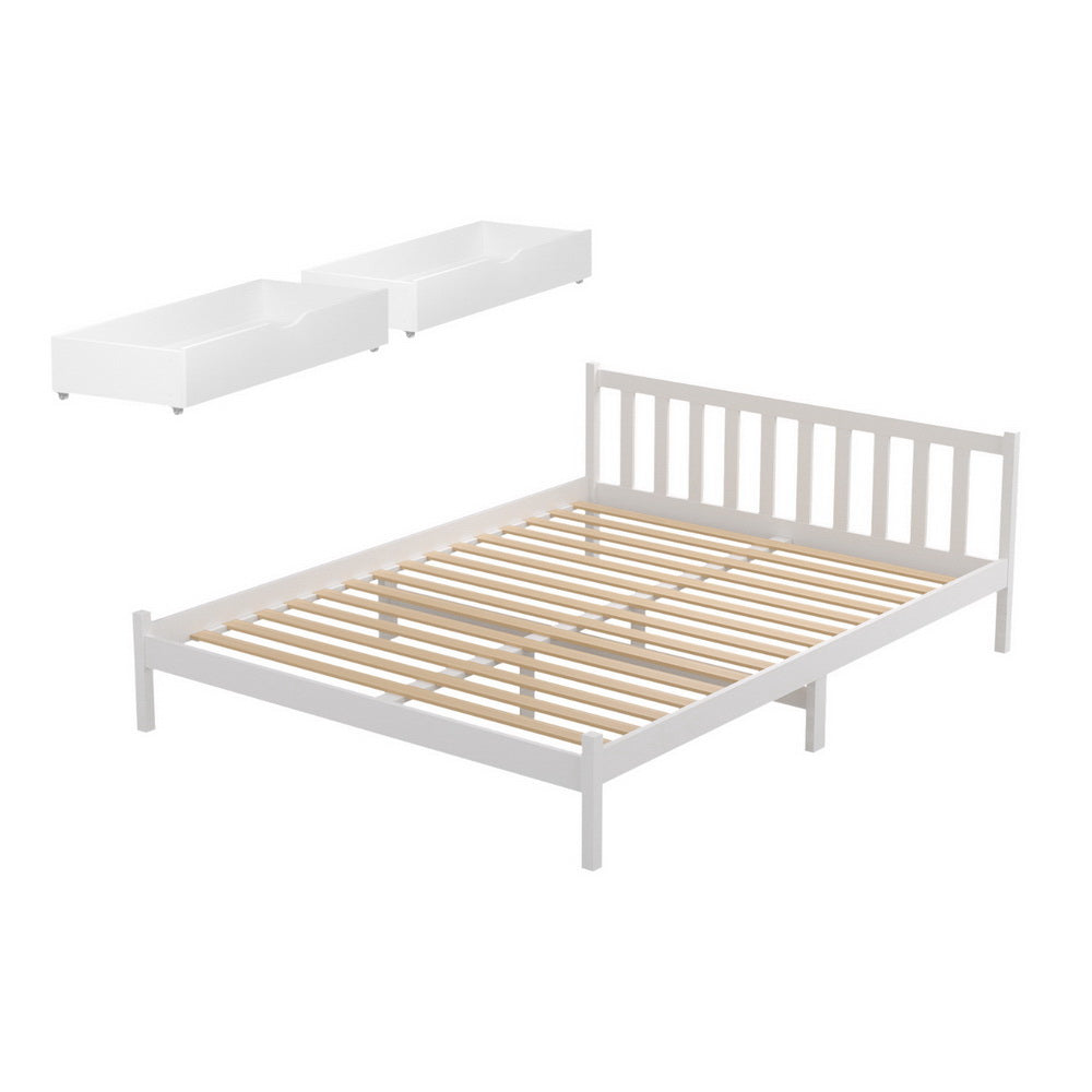 Artiss SOFIE double white pine storage bed frame showing 1-year warranty — Allure Home Collections