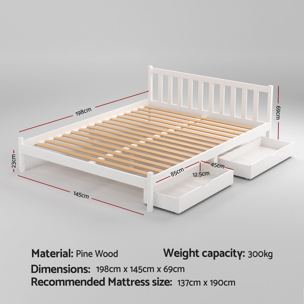 Artiss SOFIE white storage double bed frame showing plywood slat and angled bracket — Allure Home Collections