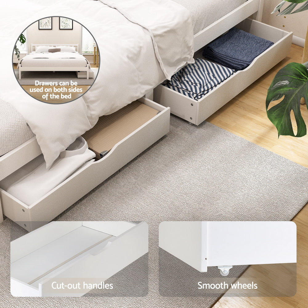 Artiss queen white pine storage bed frame side profile — Allure Home Collections