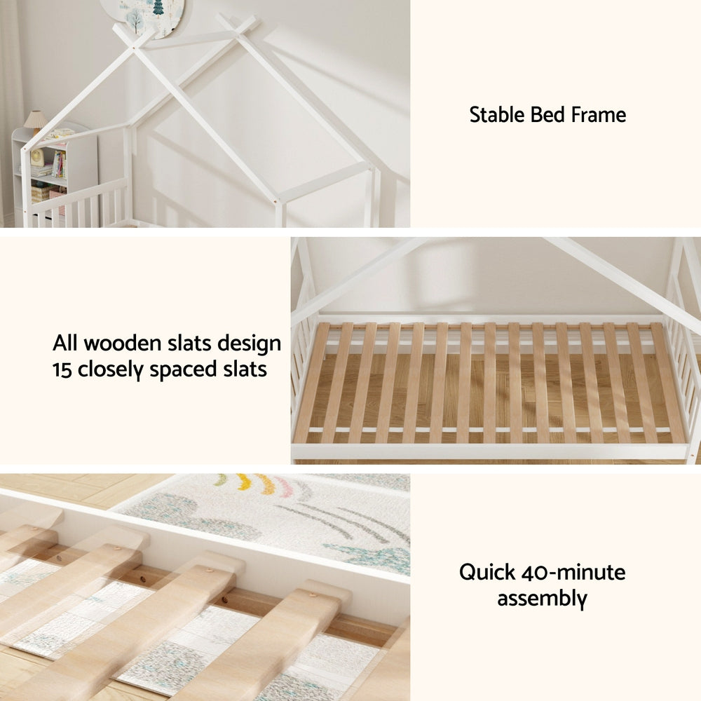 Nervi Single Wooden Bed Frame, White