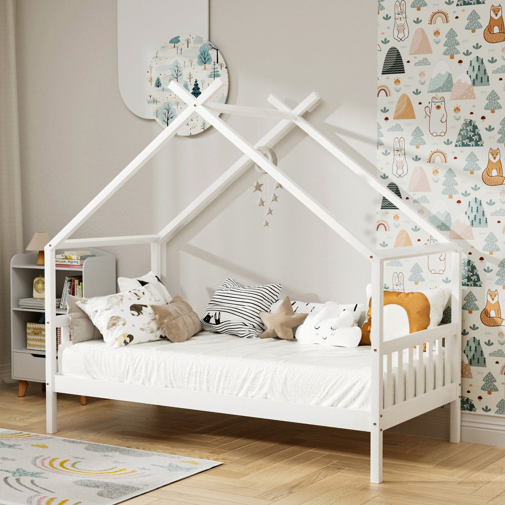Nervi Single Wooden Bed Frame, White
