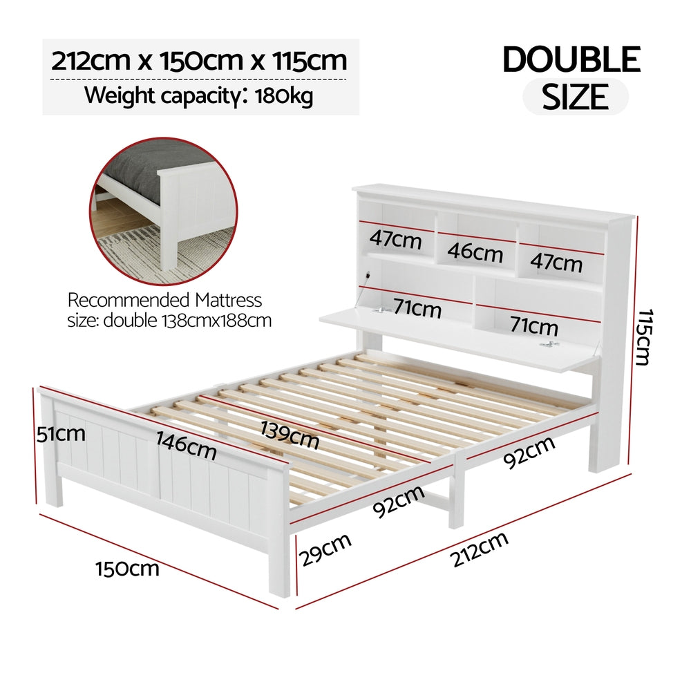 Cogne Double Wooden Bed Frame, White