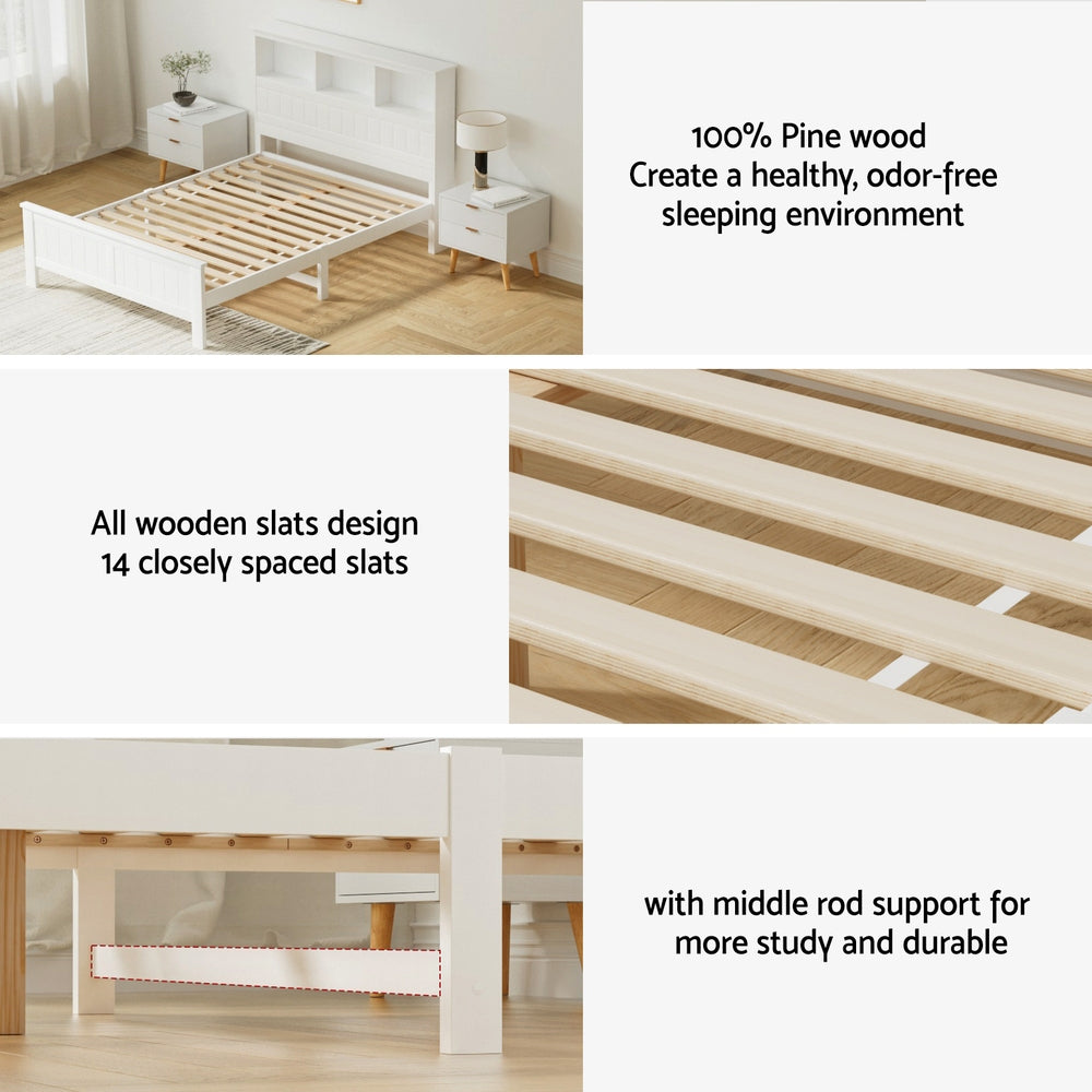 Cogne Double Wooden Bed Frame, White