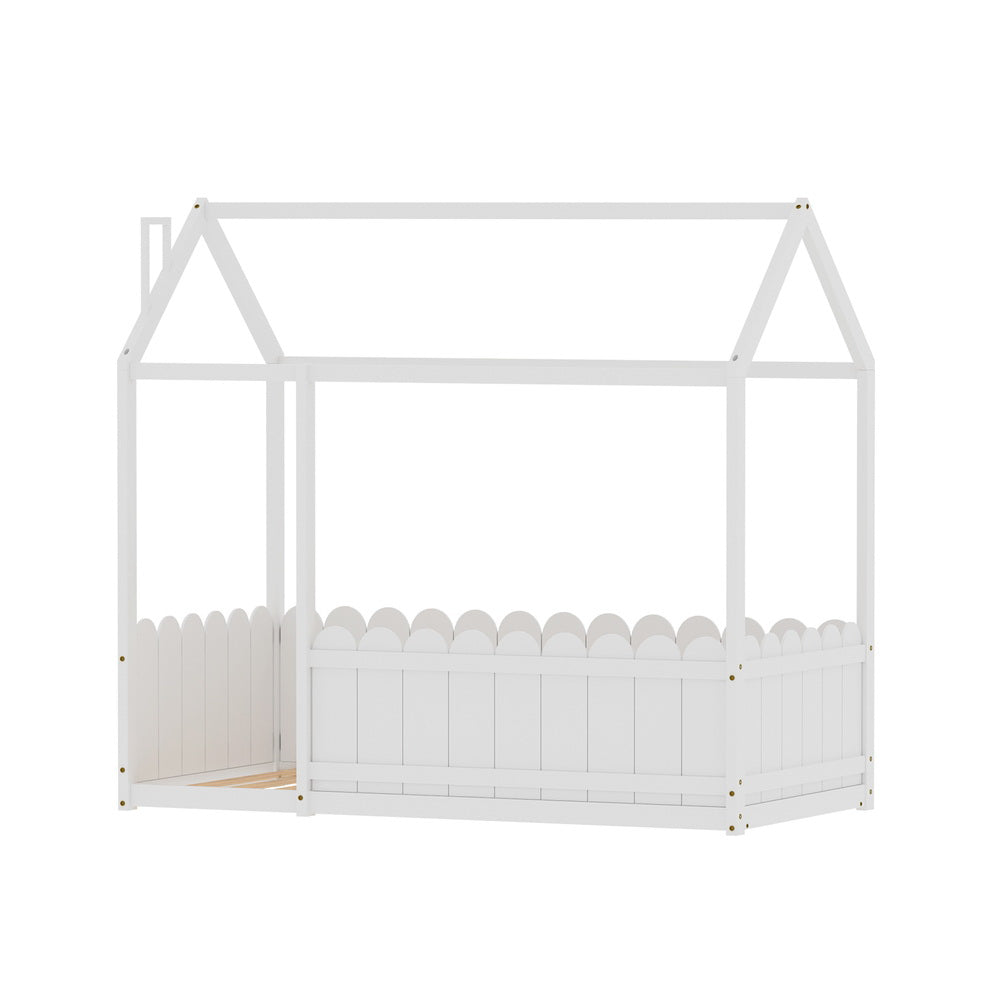Kids house single bed frame in white