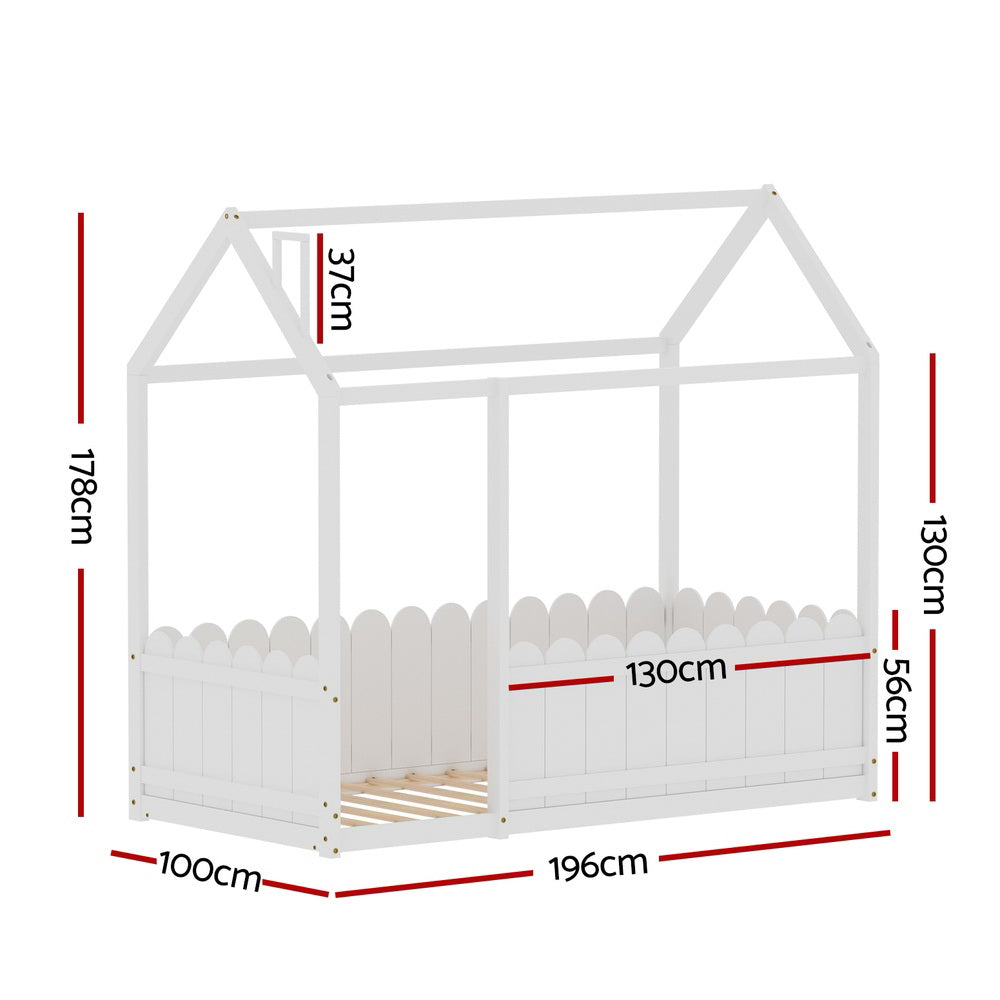 Kids house single bed frame in white
